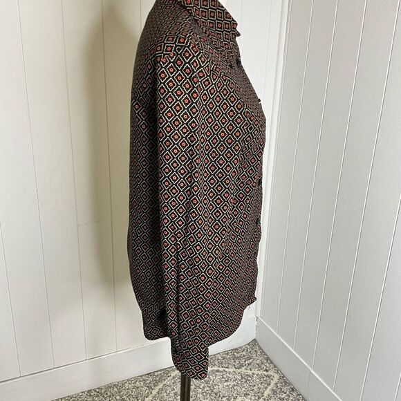 Handmade Womens Small Button Front Shirt Black Pink Diamond Pattern Long Sleeve - Picture 6 of 12